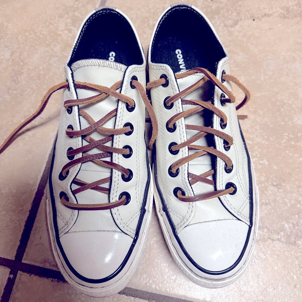 Women’s Leather Converse Sneakers with Brown Leather Laces